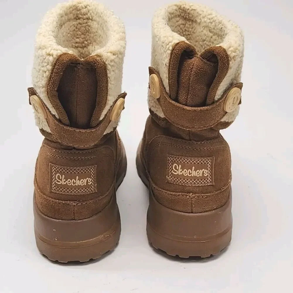 Skechers Boots Chestnut Brown Faux Sherpa Suede Women 10 Flat SN48676 Shoe Ankle